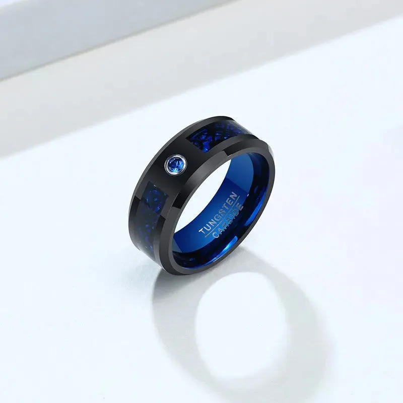 Blue Zircon Celtic Dragon 8mm Tungsten Carbide Carbon Fiber Rings For Men Engagement Wedding Rings Fashion Jewelry