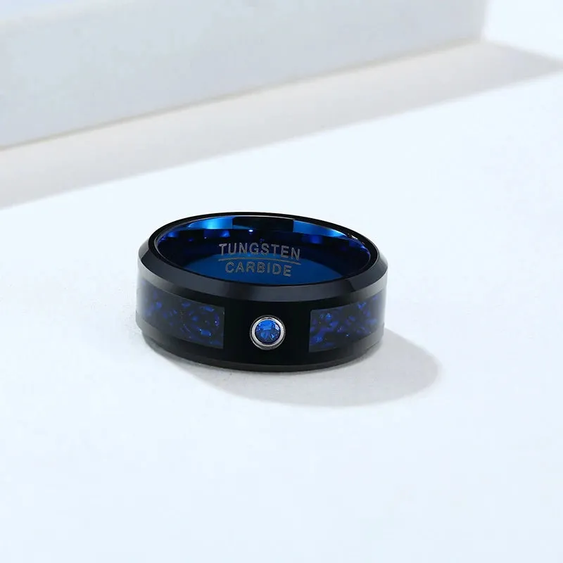 Blue Zircon Celtic Dragon 8mm Tungsten Carbide Carbon Fiber Rings For Men Engagement Wedding Rings Fashion Jewelry