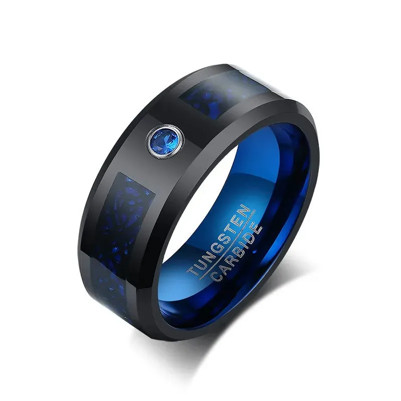 Blue Zircon Celtic Dragon 8mm Tungsten Carbide Carbon Fiber Rings For Men Engagement Wedding Rings Fashion Jewelry