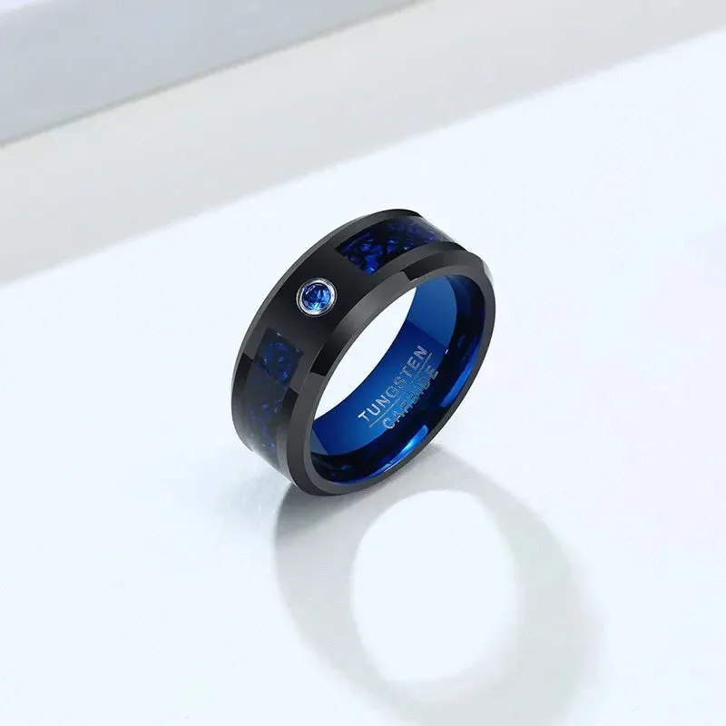 Blue Zircon Celtic Dragon 8mm Tungsten Carbide Carbon Fiber Rings For Men Engagement Wedding Rings Fashion Jewelry