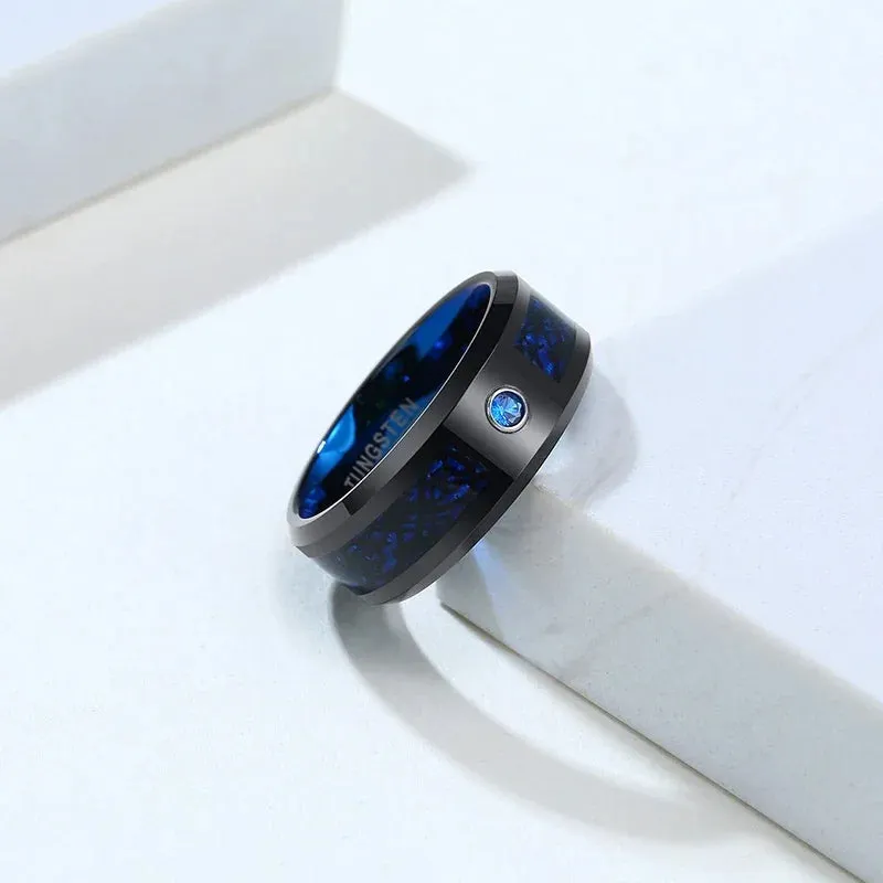 Blue Zircon Celtic Dragon 8mm Tungsten Carbide Carbon Fiber Rings For Men Engagement Wedding Rings Fashion Jewelry