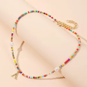 Bohemian Letter A Color Bead Necklace