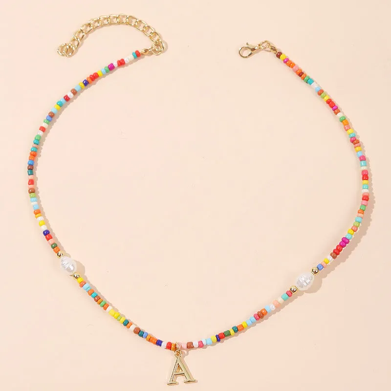 Bohemian Letter A Color Bead Necklace