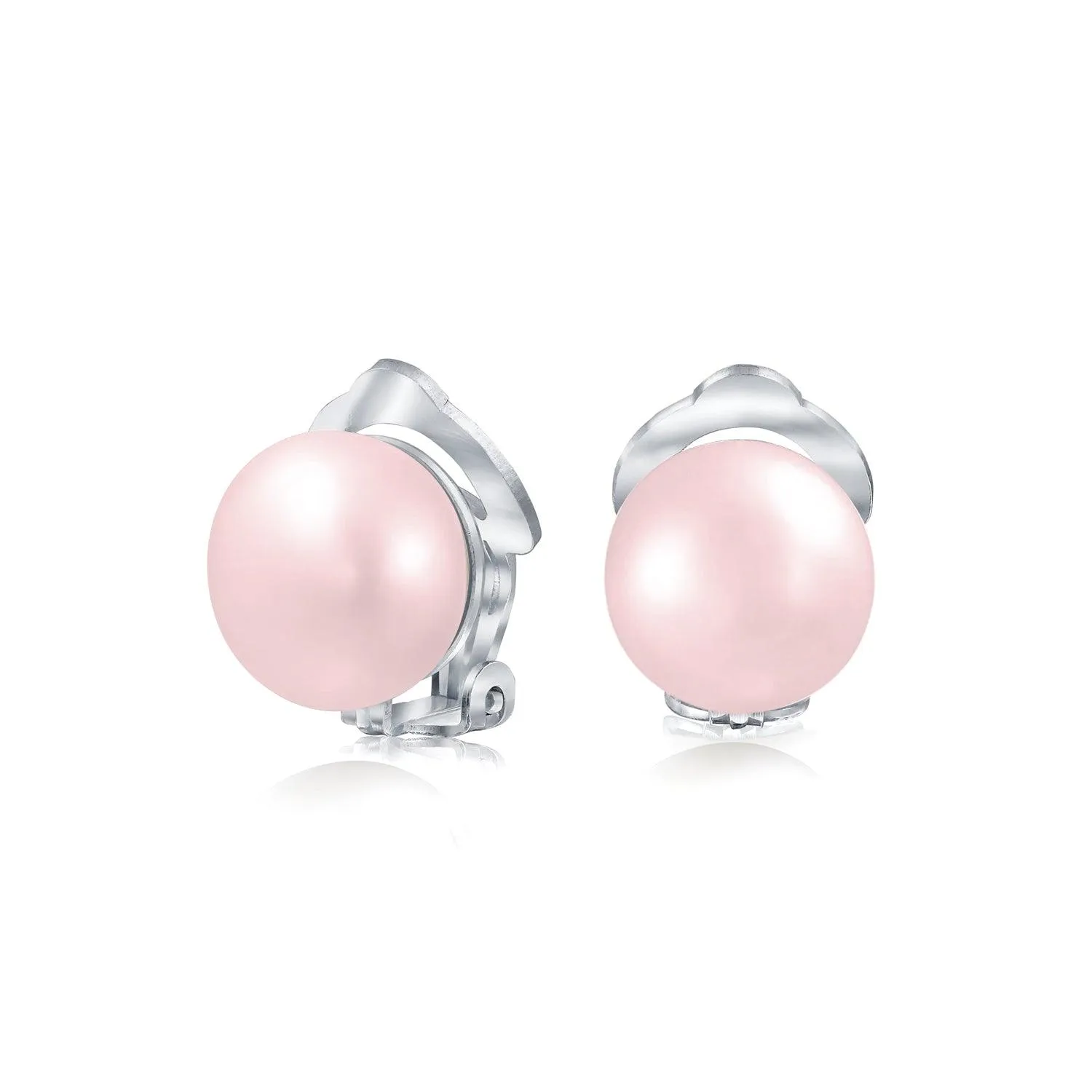 Button Style Freshwater Pearl Clip-On Earrings Sterling Silver Non-Pierced Ears
