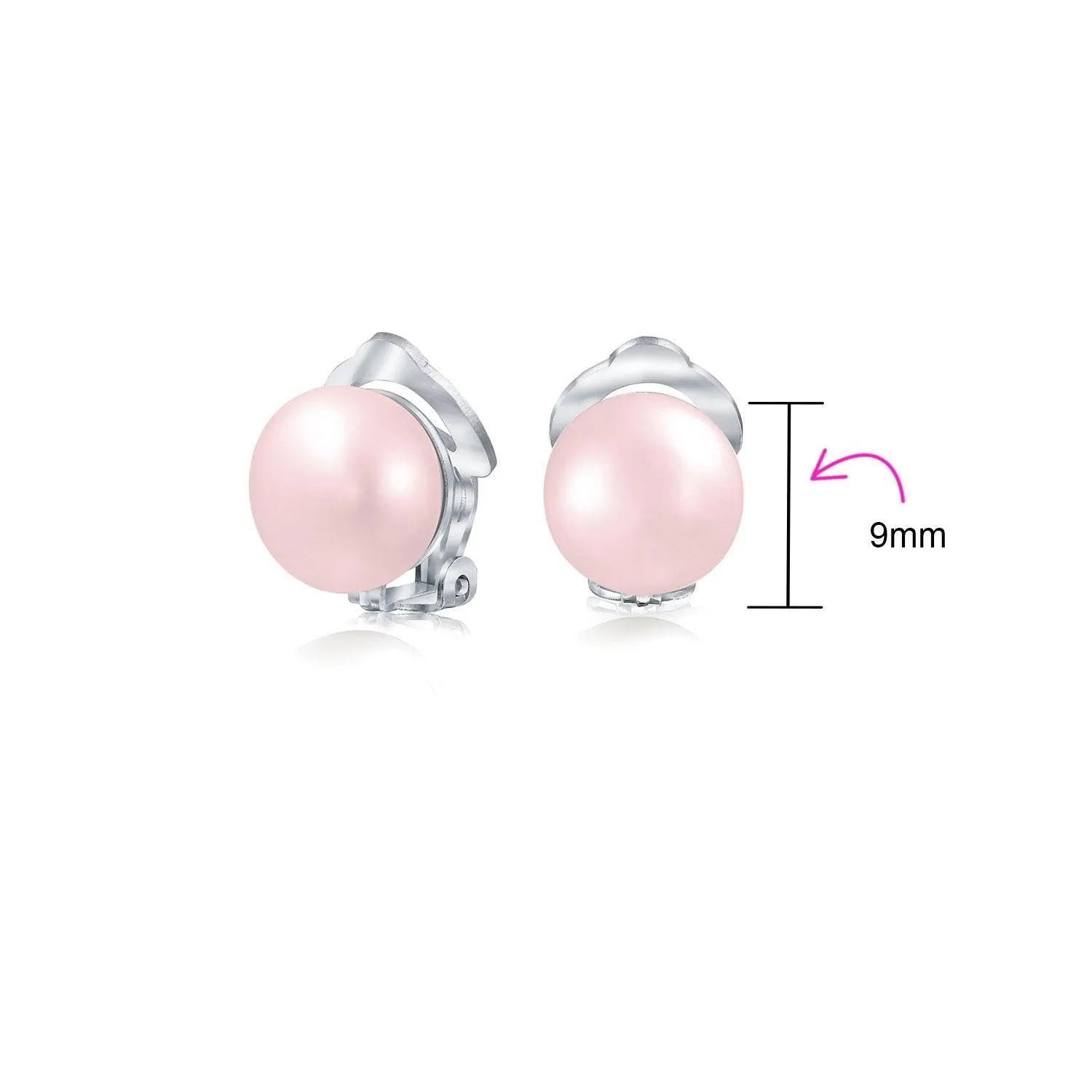 Button Style Freshwater Pearl Clip-On Earrings Sterling Silver Non-Pierced Ears