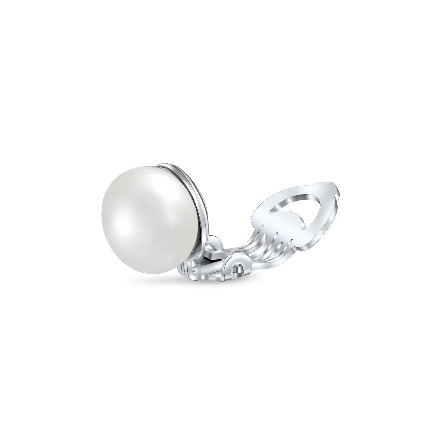 Button Style Freshwater Pearl Clip-On Earrings Sterling Silver Non-Pierced Ears