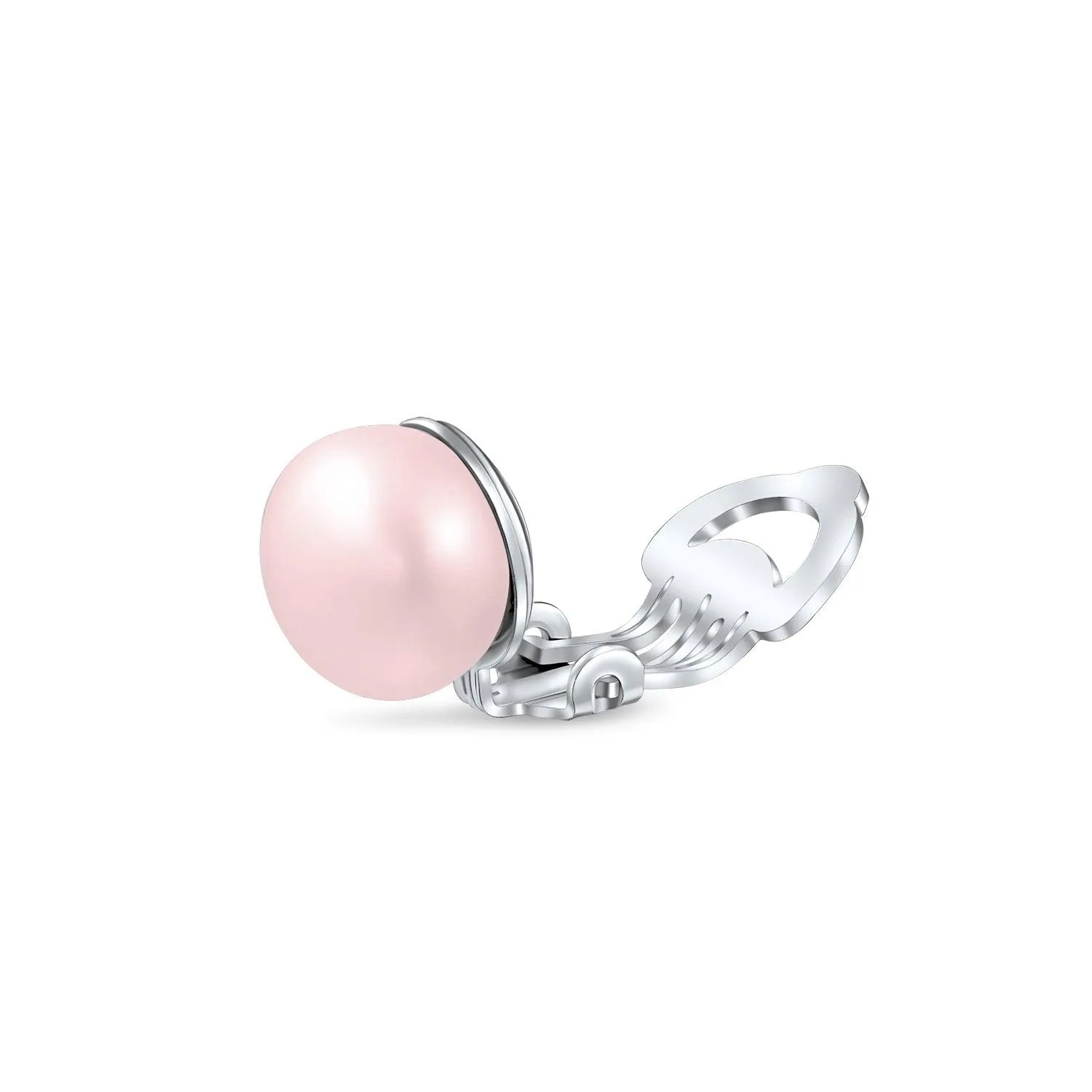 Button Style Freshwater Pearl Clip-On Earrings Sterling Silver Non-Pierced Ears
