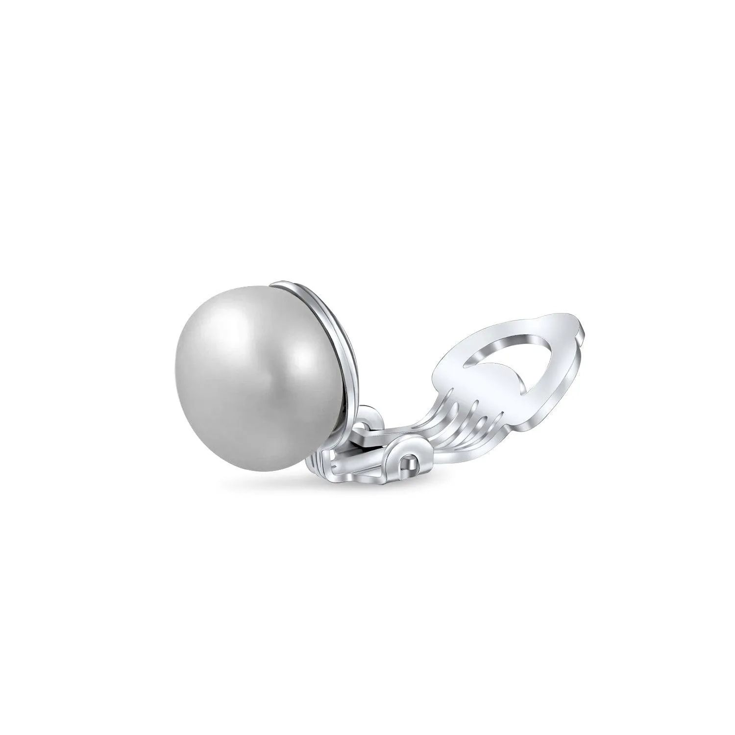 Button Style Freshwater Pearl Clip-On Earrings Sterling Silver Non-Pierced Ears