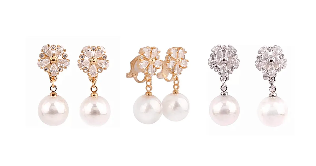 Chic CZ and Pearl Star Flower Women Clip On Earrings