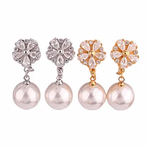 Chic CZ and Pearl Star Flower Women Clip On Earrings