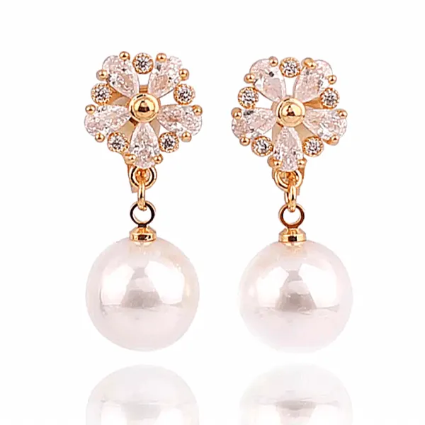 Chic CZ and Pearl Star Flower Women Clip On Earrings