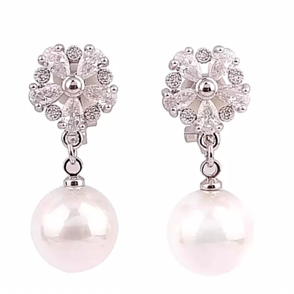 Chic CZ and Pearl Star Flower Women Clip On Earrings