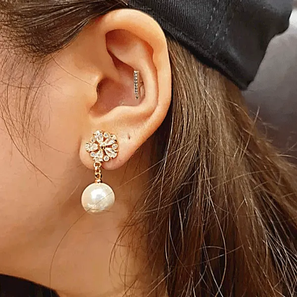 Chic CZ and Pearl Star Flower Women Clip On Earrings