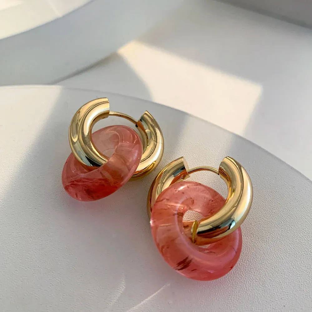 Chic Thick Earrings with Natural Stone Donuts Hoops