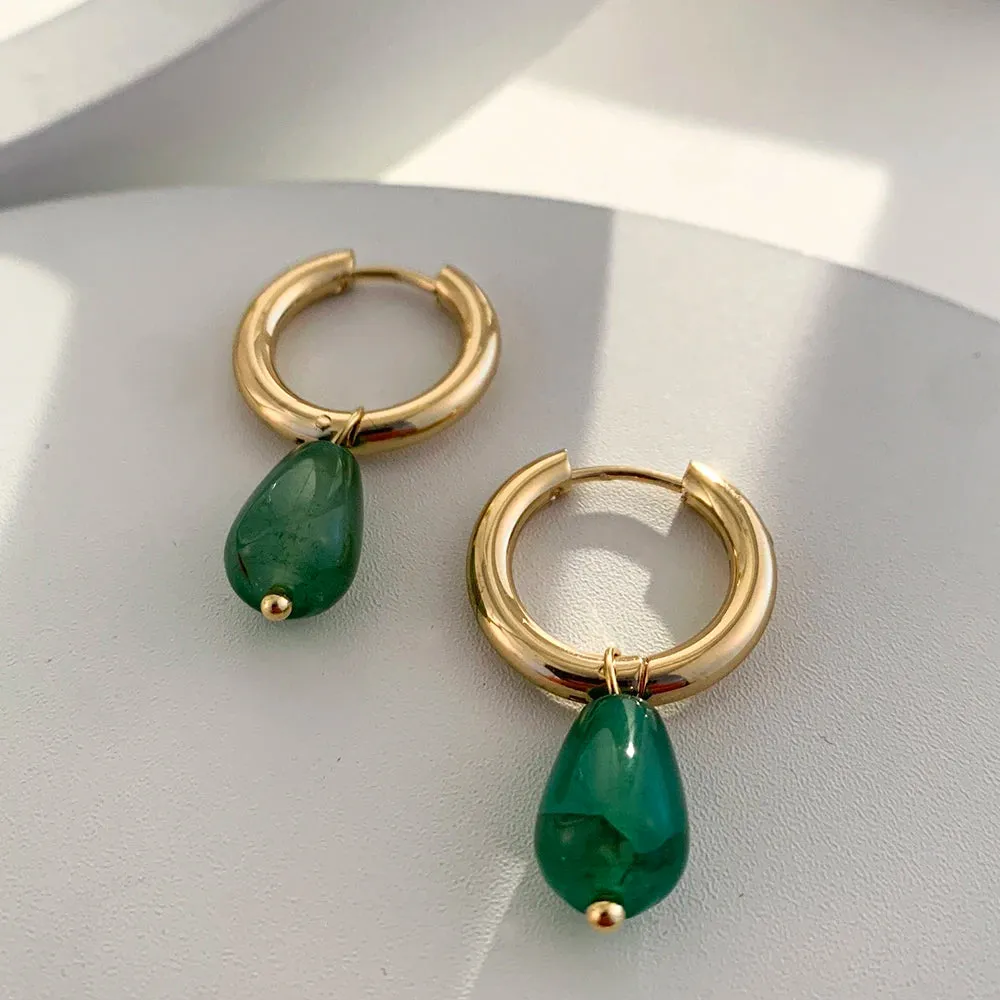 Chic Thick Earrings with Natural Stone Donuts Hoops