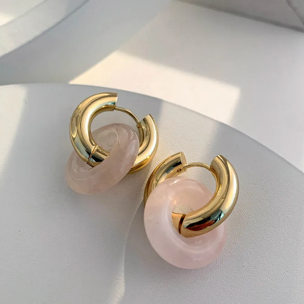Chic Thick Earrings with Natural Stone Donuts Hoops