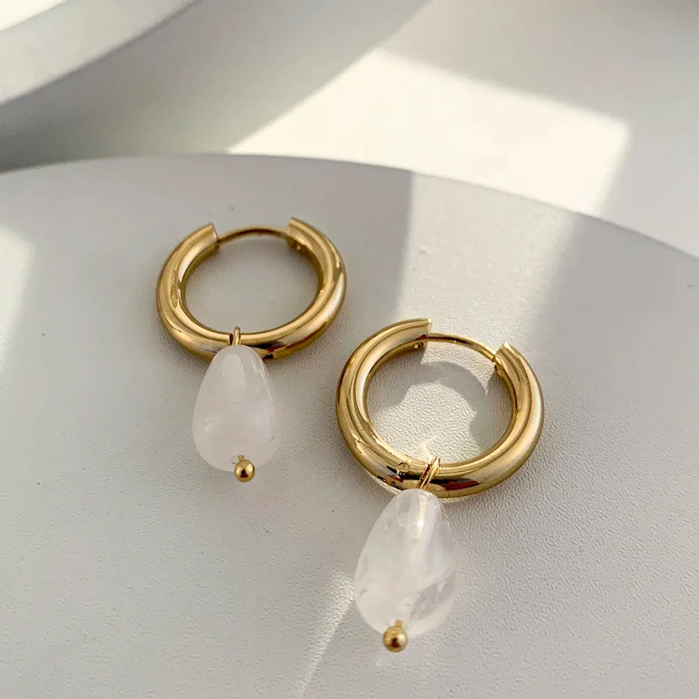 Chic Thick Earrings with Natural Stone Donuts Hoops