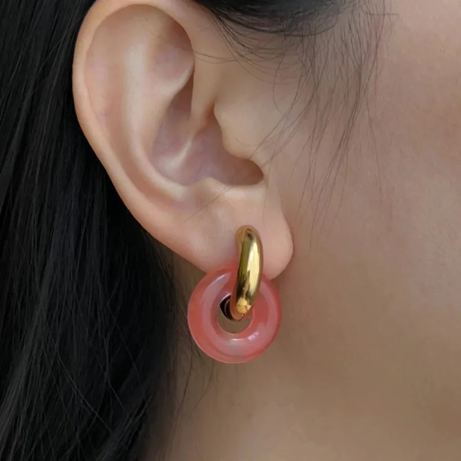 Chic Thick Earrings with Natural Stone Donuts Hoops