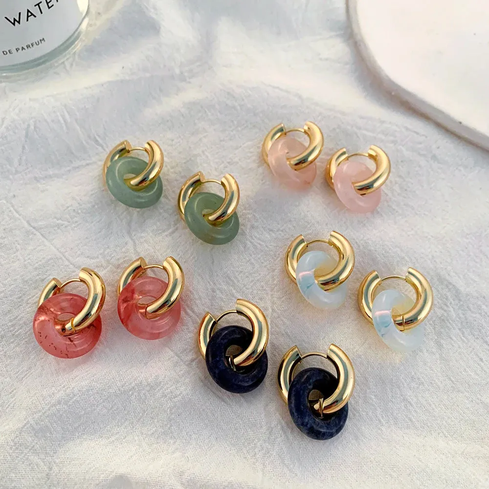 Chic Thick Earrings with Natural Stone Donuts Hoops