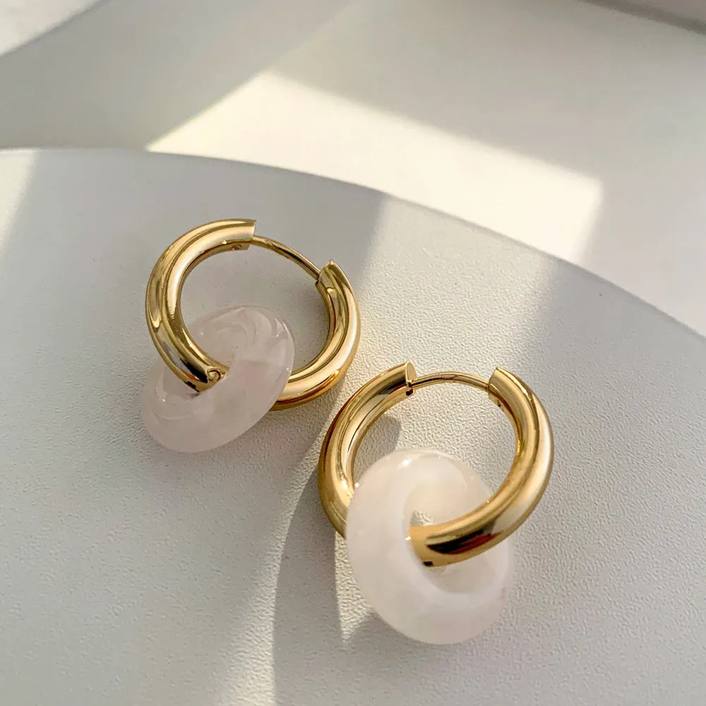 Chic Thick Earrings with Natural Stone Donuts Hoops