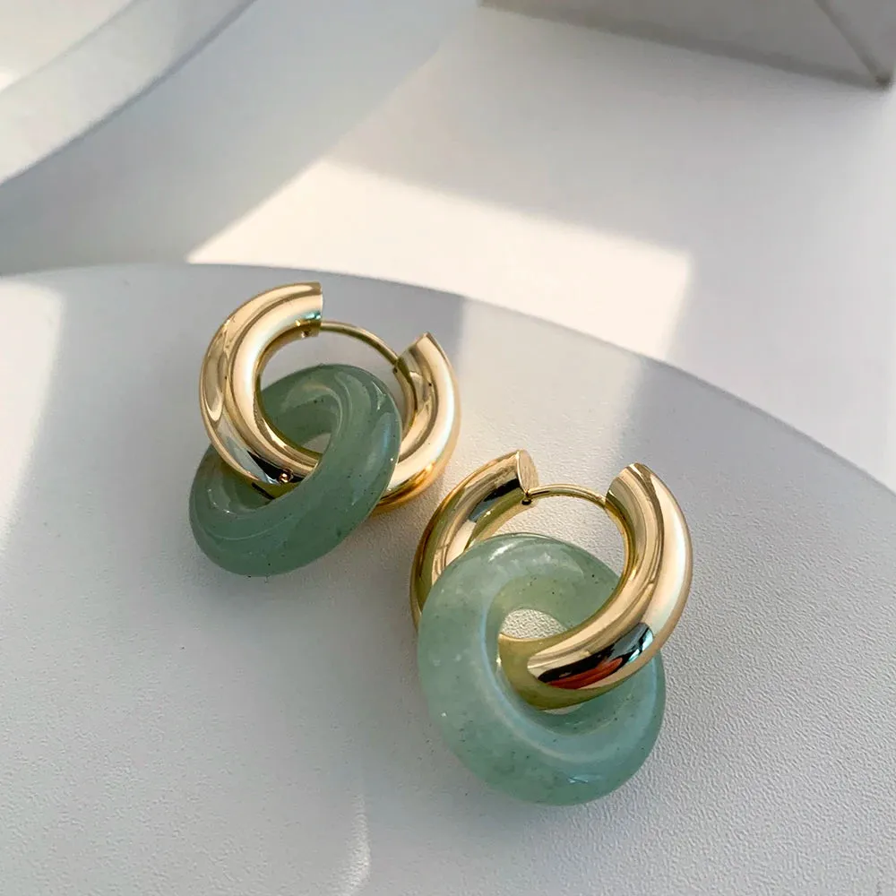 Chic Thick Earrings with Natural Stone Donuts Hoops