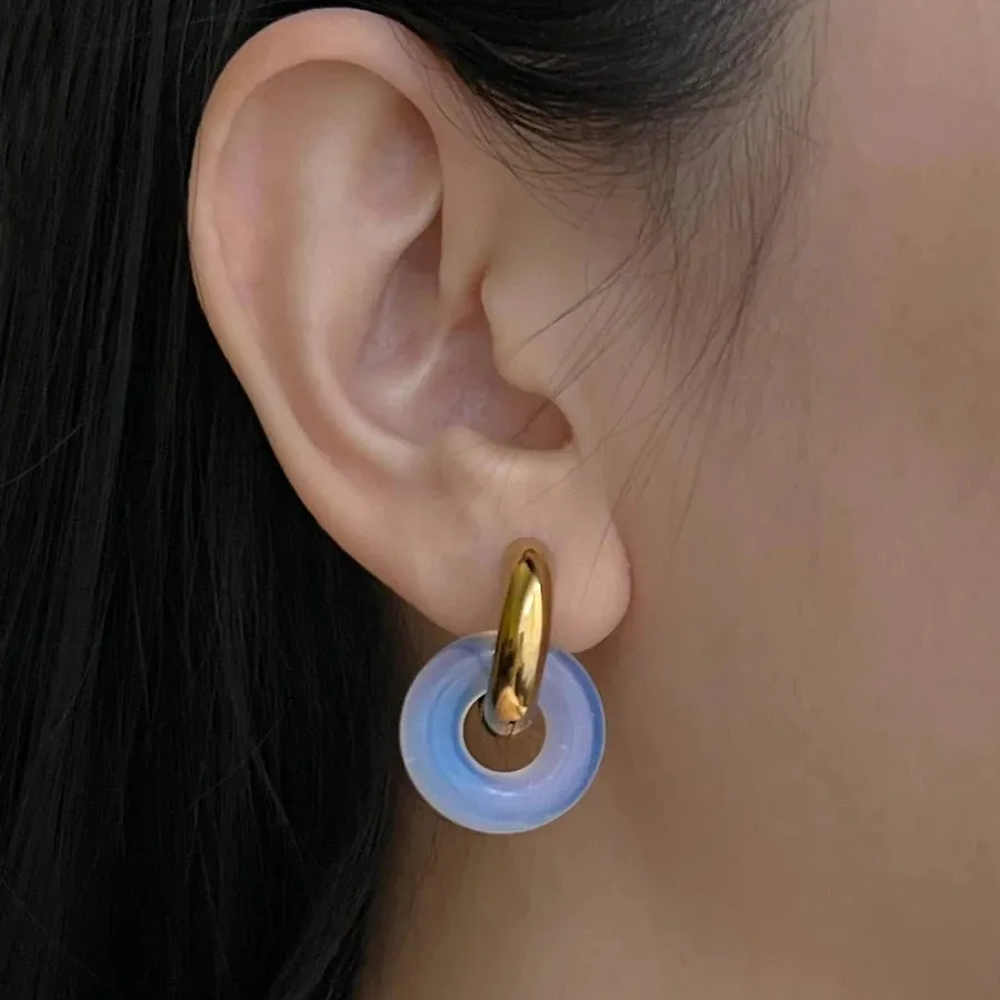 Chic Thick Earrings with Natural Stone Donuts Hoops