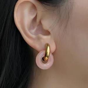 Chic Thick Earrings with Natural Stone Donuts Hoops