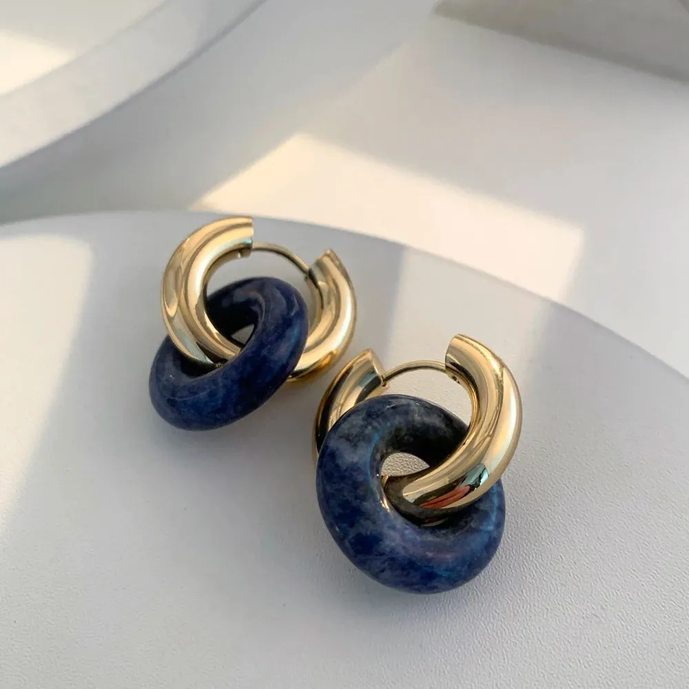 Chic Thick Earrings with Natural Stone Donuts Hoops