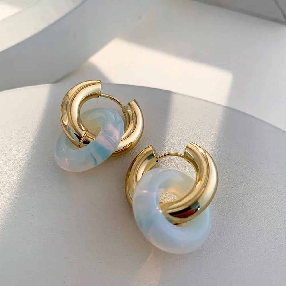 Chic Thick Earrings with Natural Stone Donuts Hoops