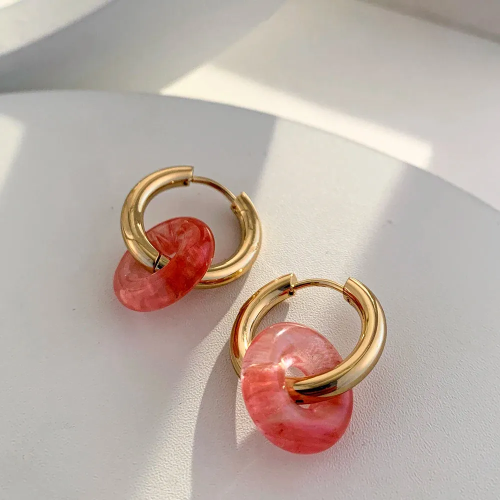 Chic Thick Earrings with Natural Stone Donuts Hoops