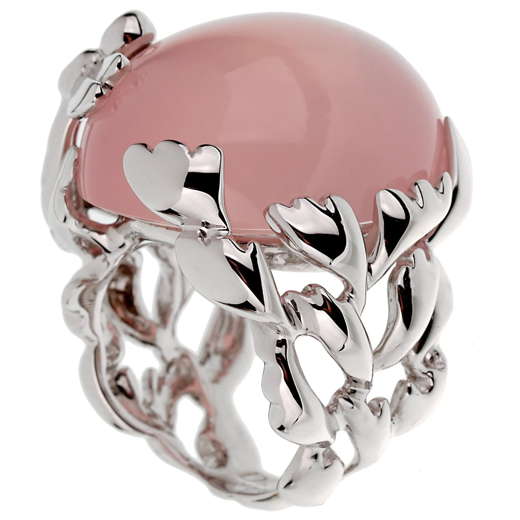 Christian Dior Pink Quartz Diamond 18k White Gold Cocktail Ring Sz 6