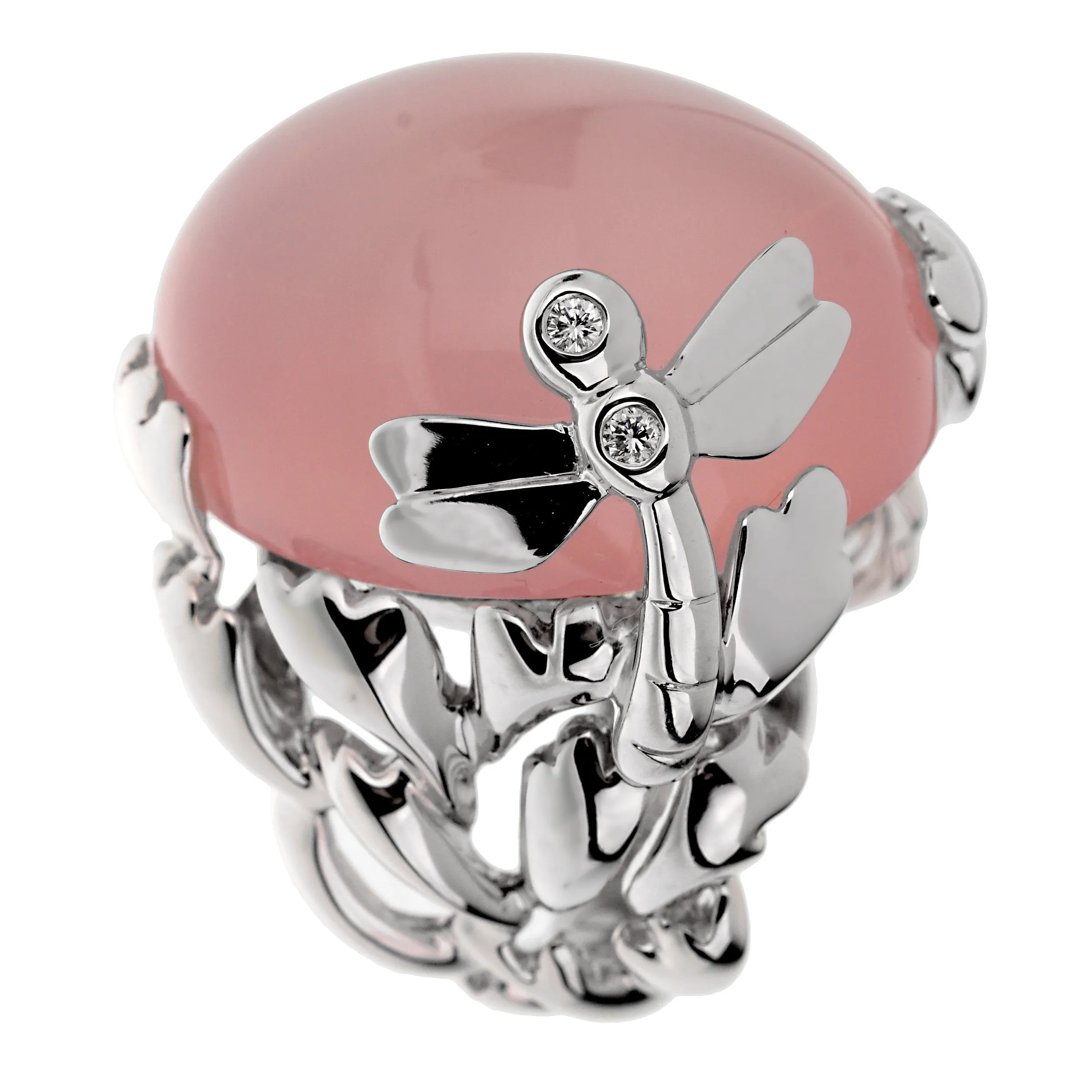 Christian Dior Pink Quartz Diamond 18k White Gold Cocktail Ring Sz 6