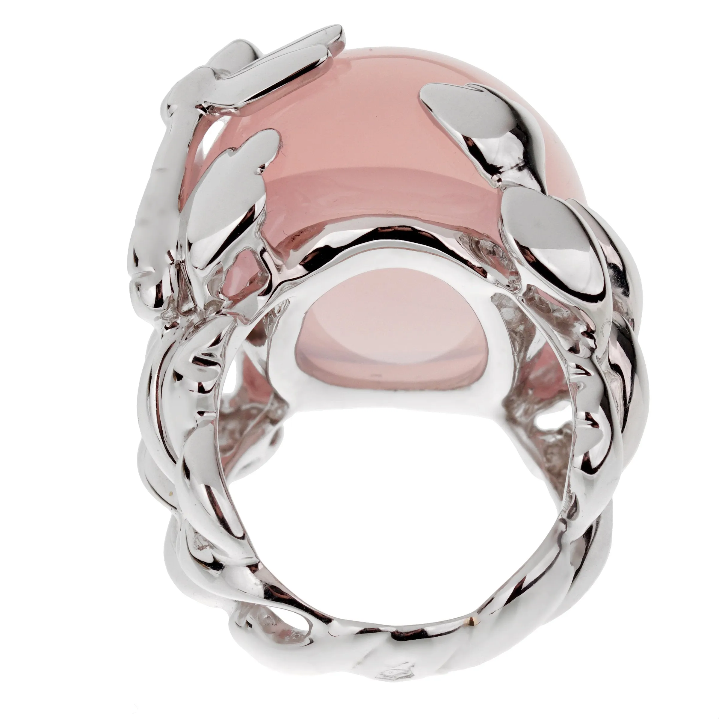 Christian Dior Pink Quartz Diamond 18k White Gold Cocktail Ring Sz 6
