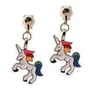 Clip On Drop Earrings Enamel Unicorns