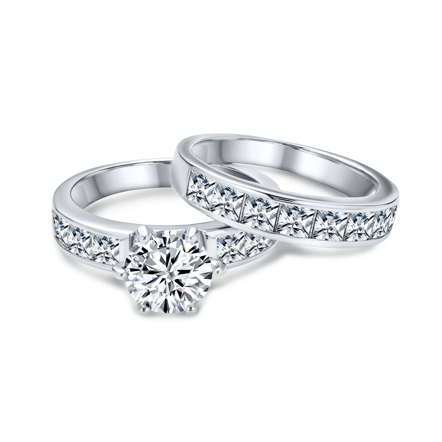 Cocktail Statement Ring: 1.5-3CT Round Solitaire CZ with Princess Cut Side Stones
