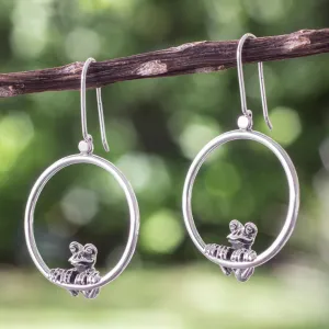 Curious Frog Handmade Silver Frog Earrings from Taxco