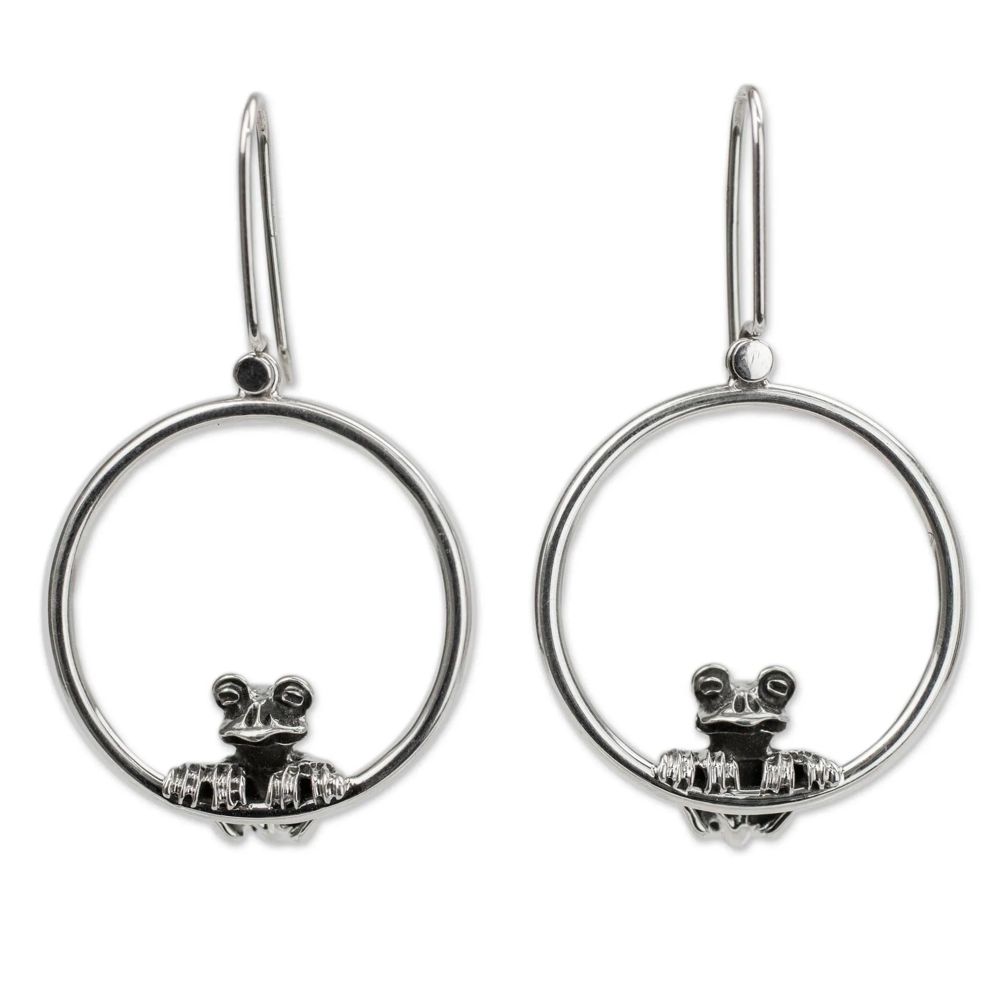 Curious Frog Handmade Silver Frog Earrings from Taxco