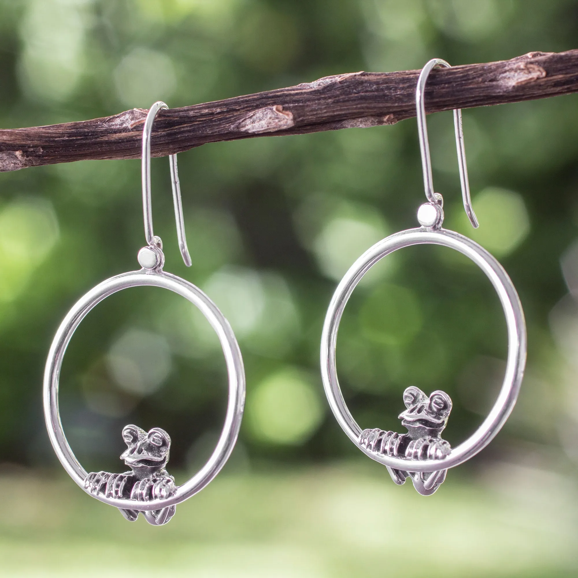 Curious Frog Handmade Silver Frog Earrings from Taxco