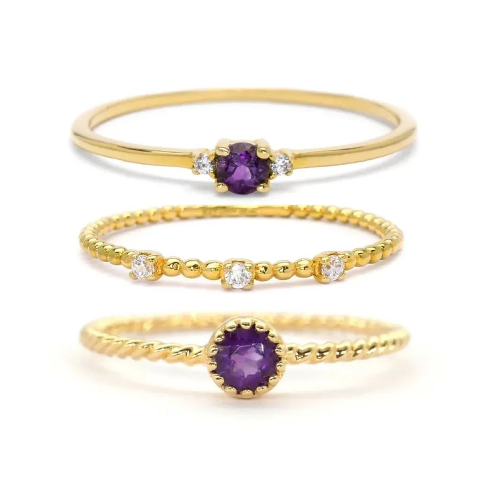 Dainty Gold Amethyst Ring Set