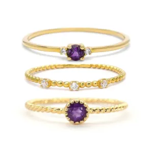 Dainty Gold Amethyst Ring Set