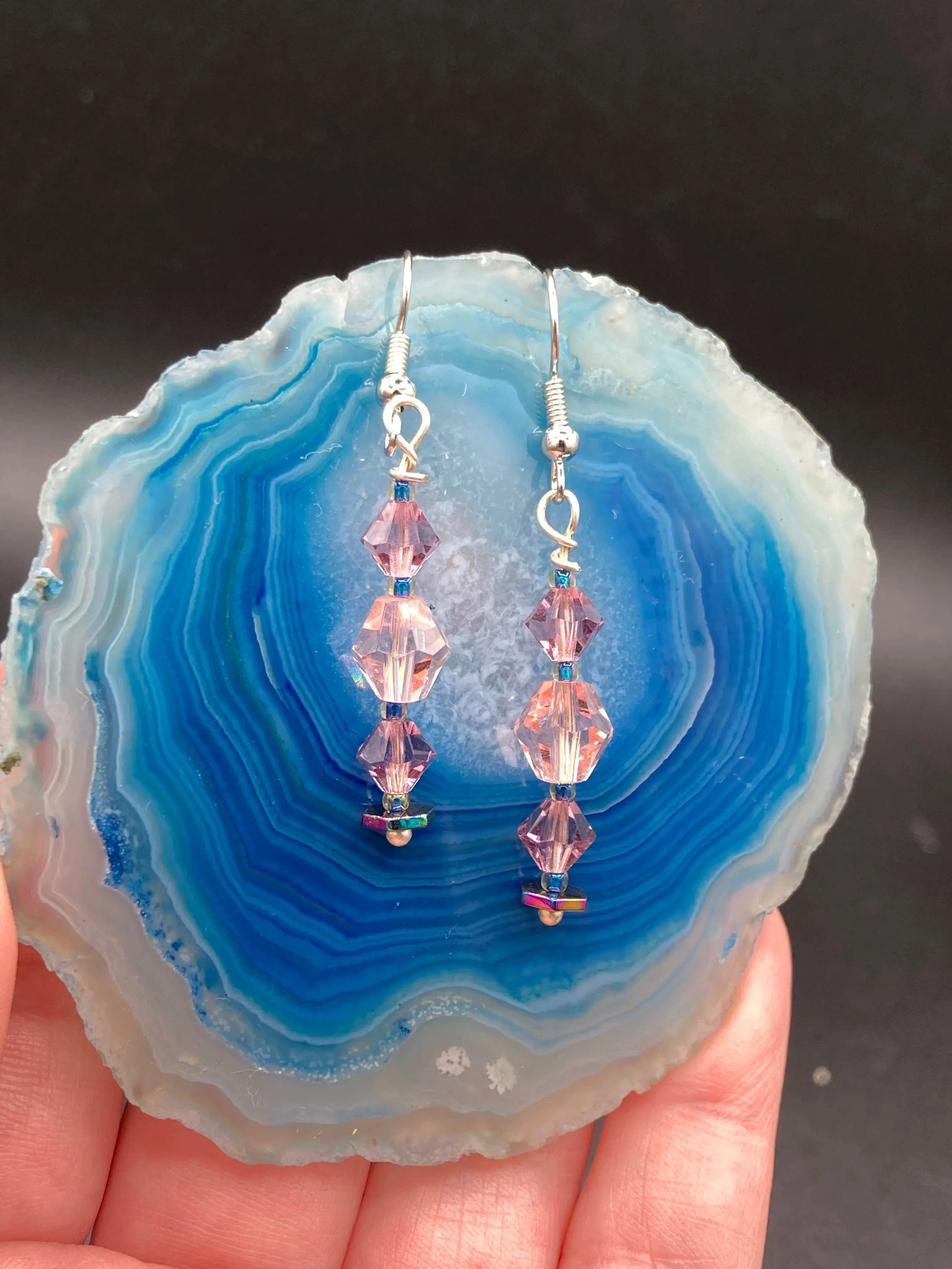 Dainty Soft Pink And Purple Glass Beaded Earrings, Shabby Chic, Boho Chic, Nature Inspired, Bohemian