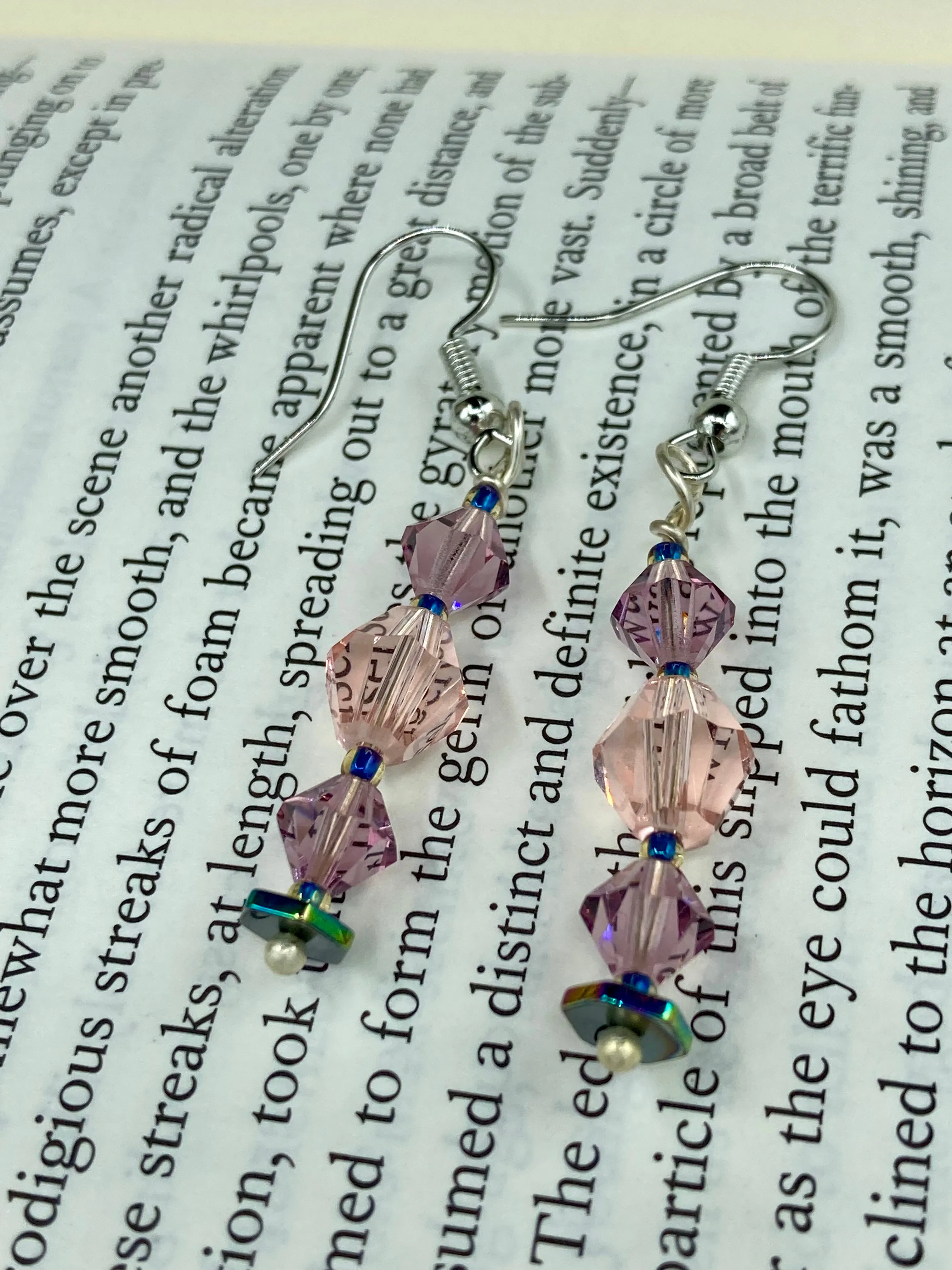Dainty Soft Pink And Purple Glass Beaded Earrings, Shabby Chic, Boho Chic, Nature Inspired, Bohemian