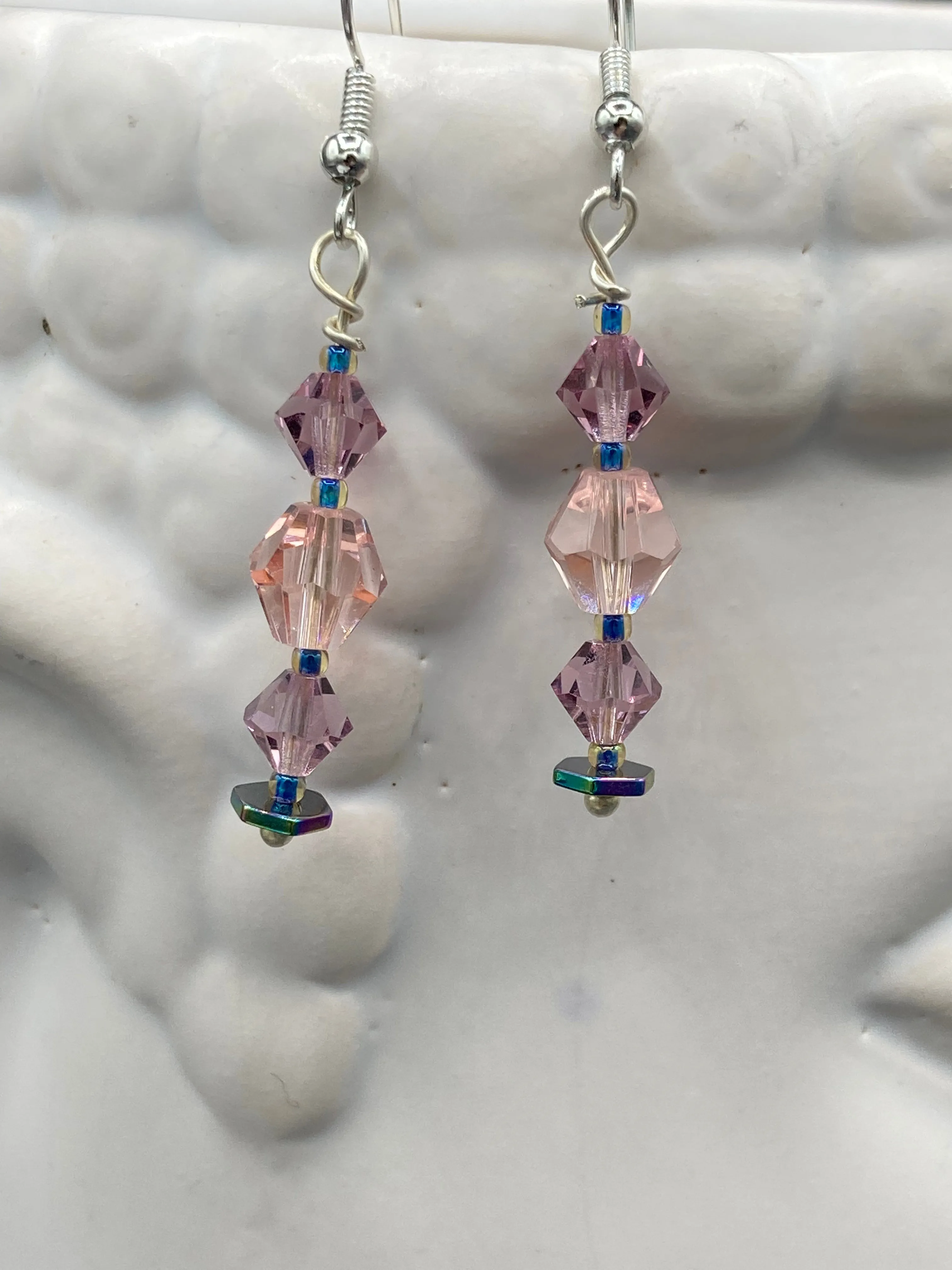 Dainty Soft Pink And Purple Glass Beaded Earrings, Shabby Chic, Boho Chic, Nature Inspired, Bohemian