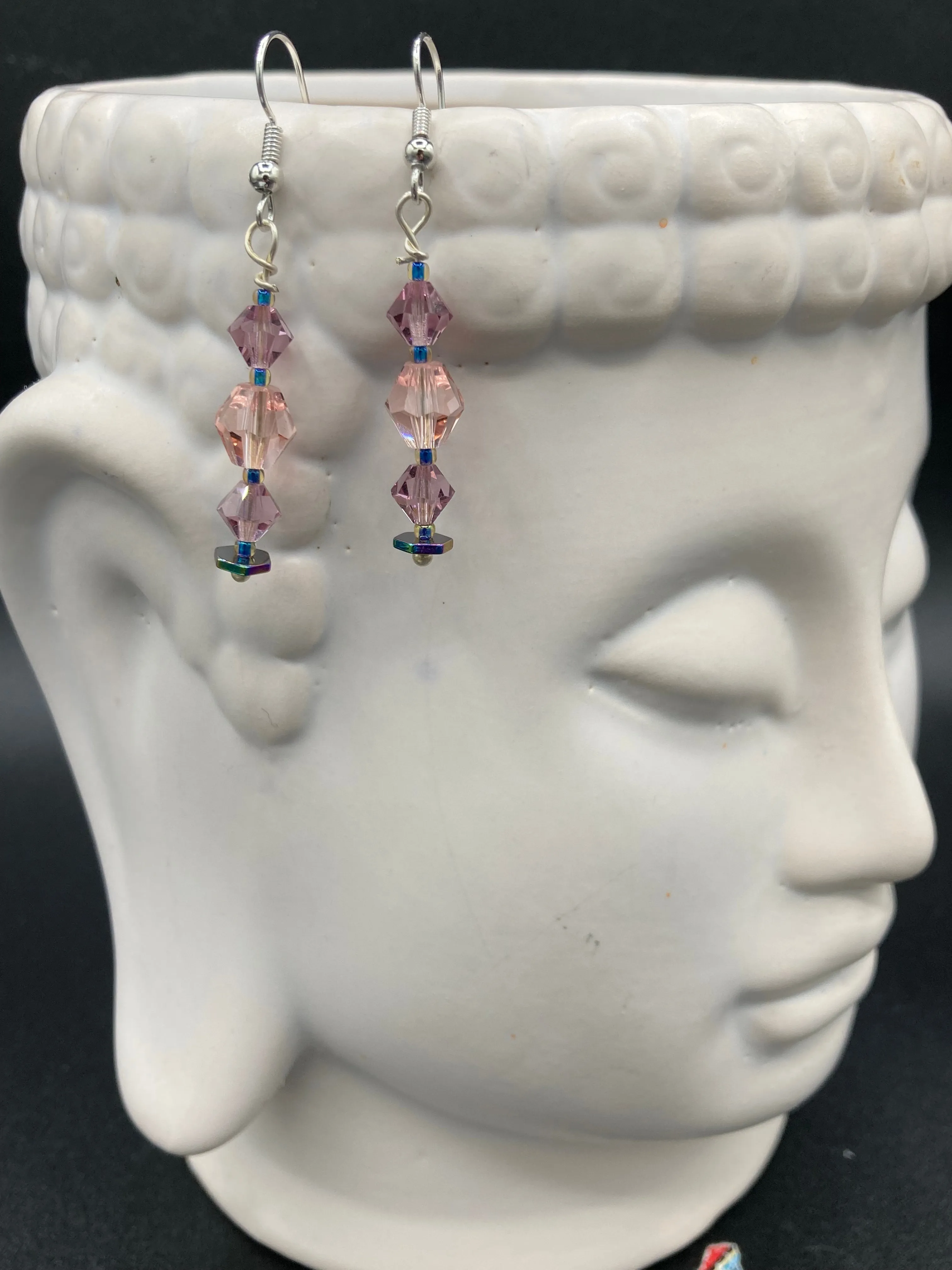Dainty Soft Pink And Purple Glass Beaded Earrings, Shabby Chic, Boho Chic, Nature Inspired, Bohemian