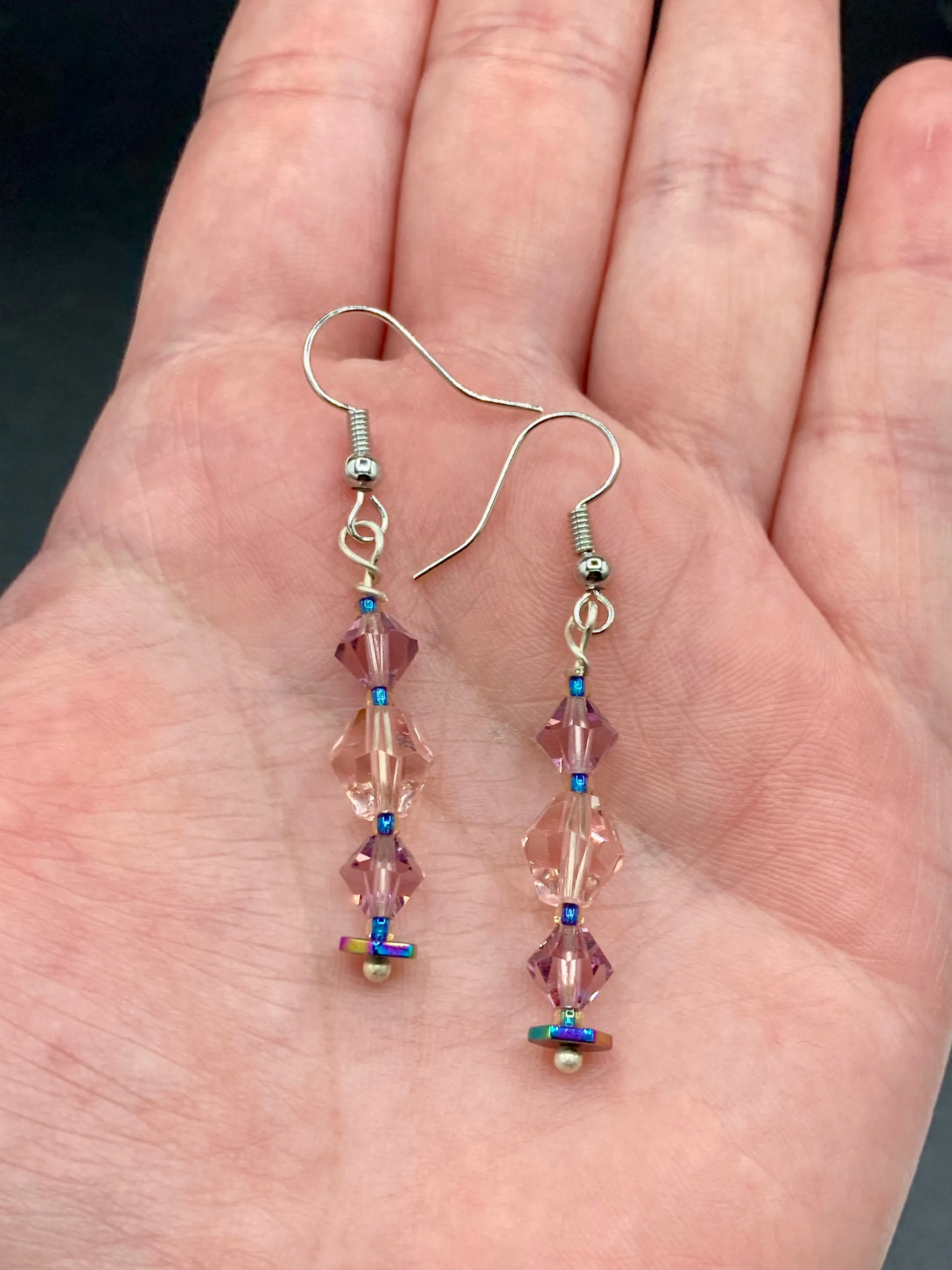 Dainty Soft Pink And Purple Glass Beaded Earrings, Shabby Chic, Boho Chic, Nature Inspired, Bohemian