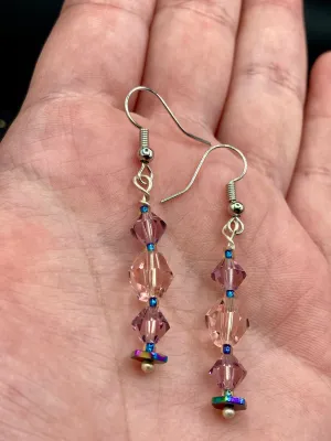 Dainty Soft Pink And Purple Glass Beaded Earrings, Shabby Chic, Boho Chic, Nature Inspired, Bohemian