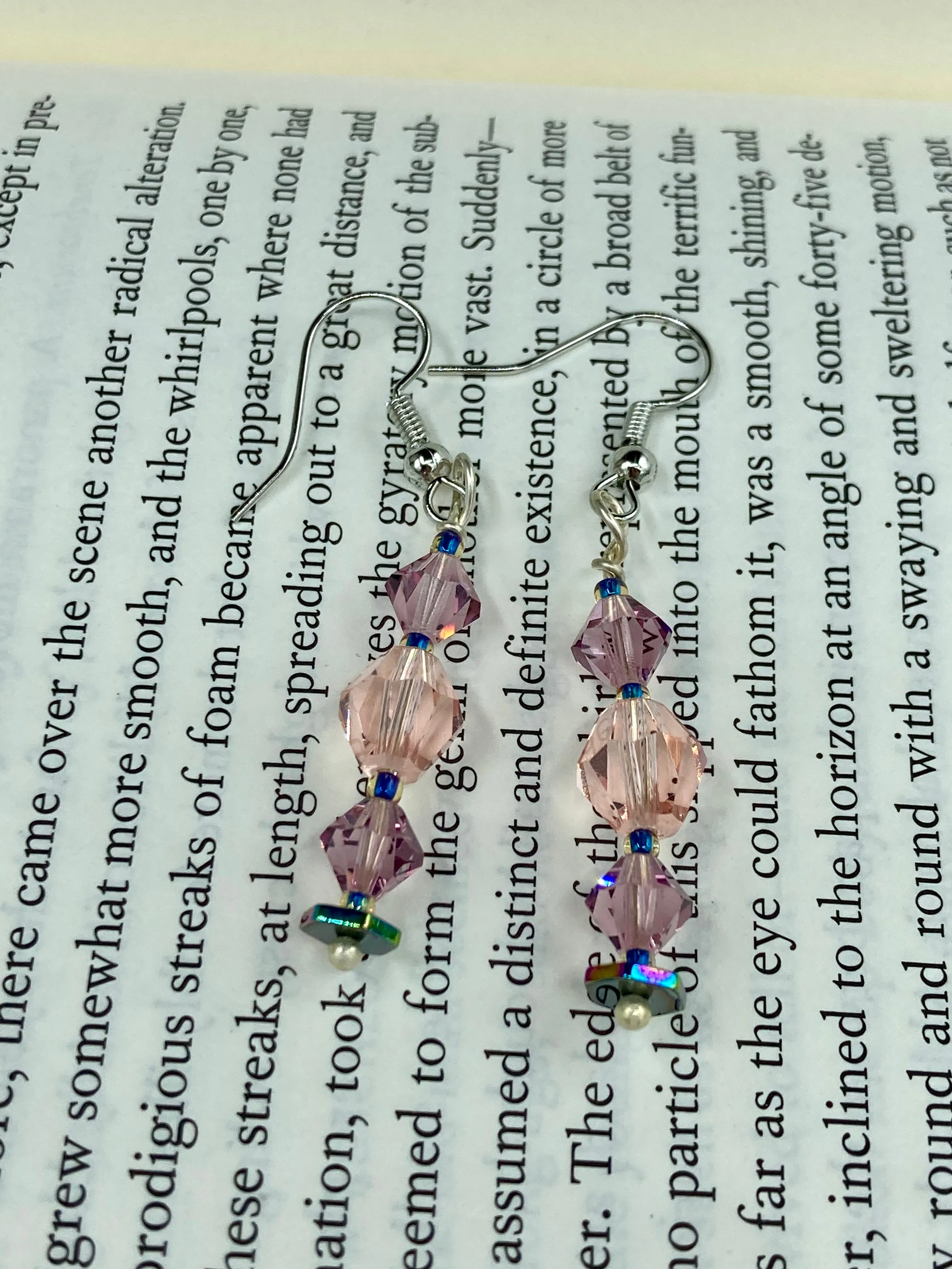 Dainty Soft Pink And Purple Glass Beaded Earrings, Shabby Chic, Boho Chic, Nature Inspired, Bohemian