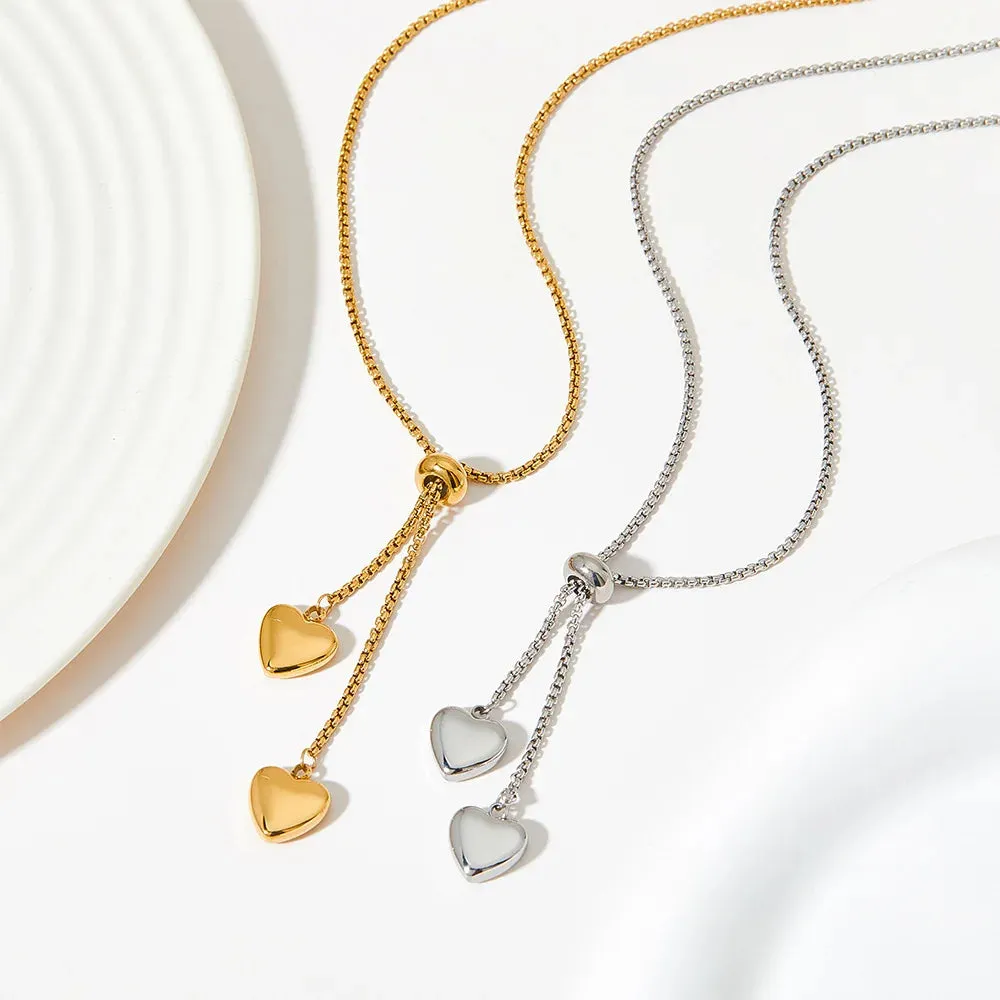 Double Heart Charm Necklace