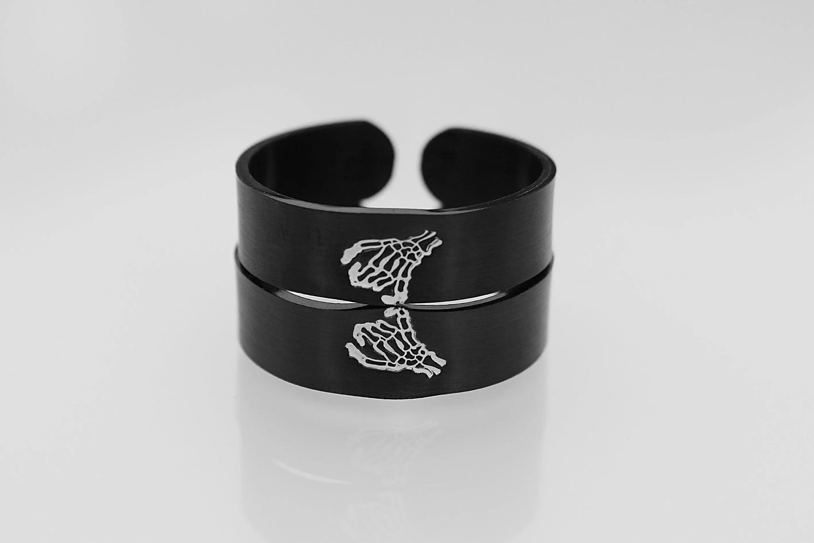 Double Skeleton Pinky Promise Ring Set - Black Stainless Steel