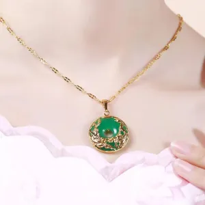 Dragon Phoenix Green Jade Necklaces For Women Men